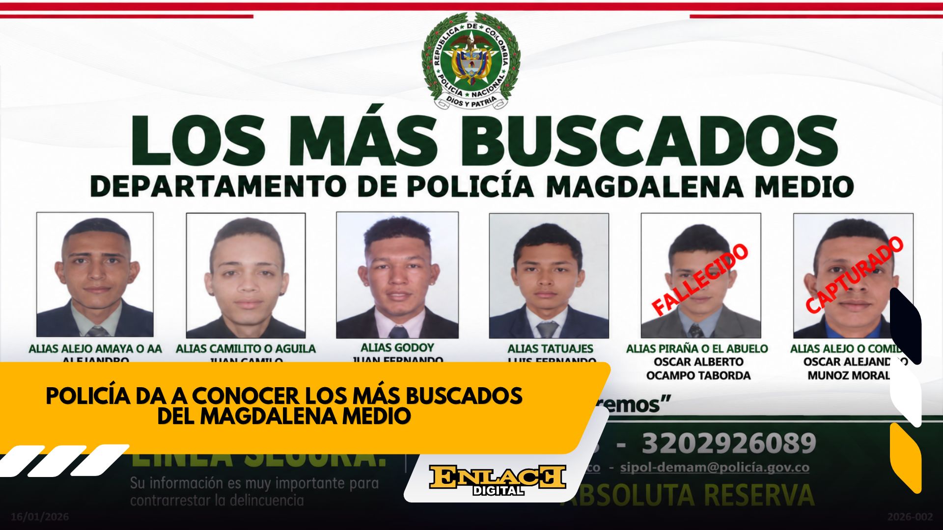 Policía publica cartel de los más buscados en el magdalena medio   enlace televisión barrancabermeja | noticias deportes y entretenimiento en santander